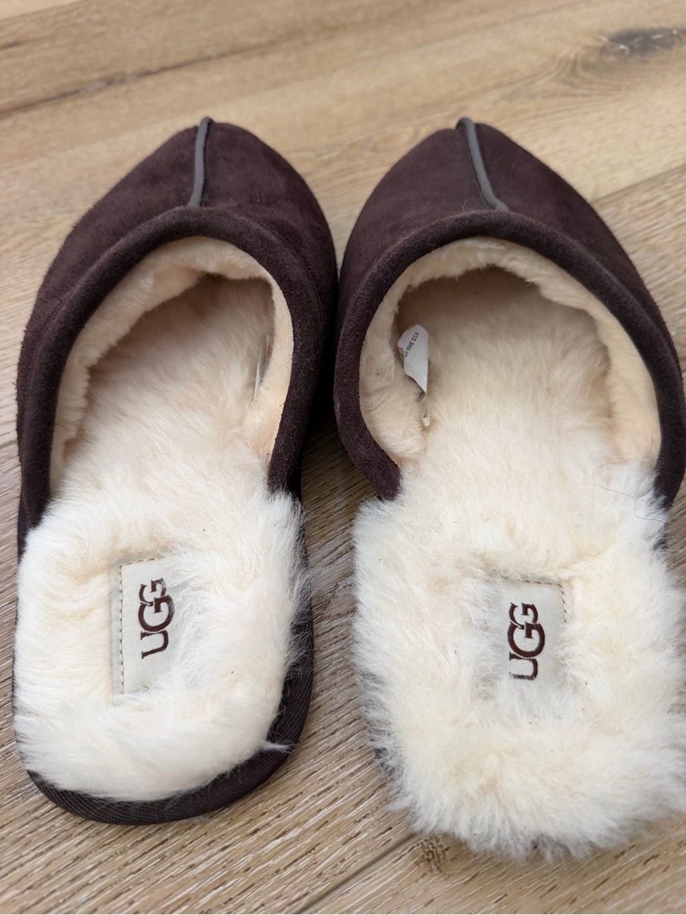 UGG Scuff Brown Suede Shearling Mule Slippers - Picture 3 of 6